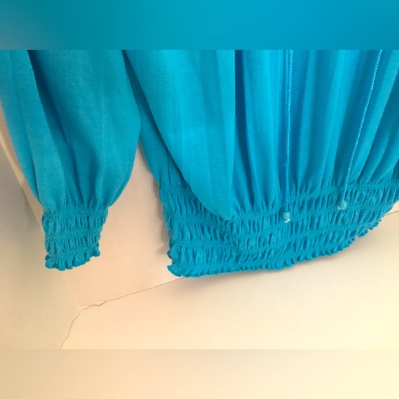 Women’s Faded Glory Turquoise Crinkle Peasant Blouse 3x (22-24) - Picture 3 of 6